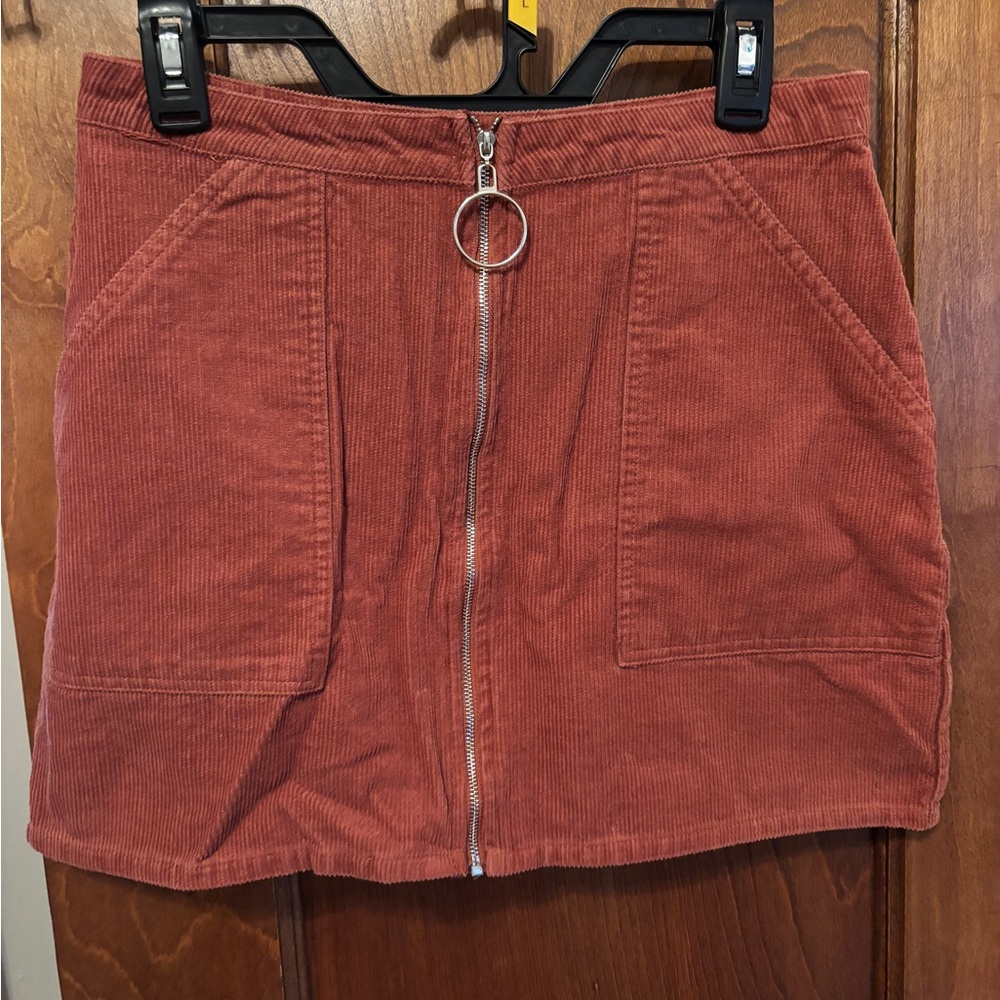 Chloe & Katie Rust Corduroy Front-Zip Mini Skirt